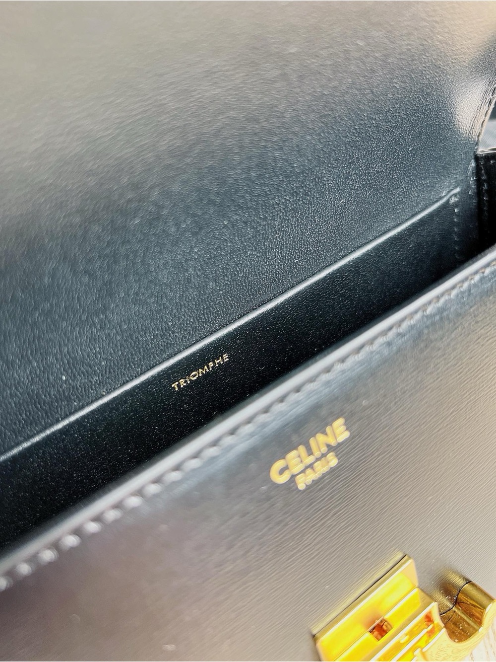 Celine Black Leather Shoulder Bag with Gold Triomphe - Picture 7 of 9